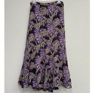 Sarah Arizona Reversible Maxi Skirt Large Purple Tropical Floral Tiered Rayon